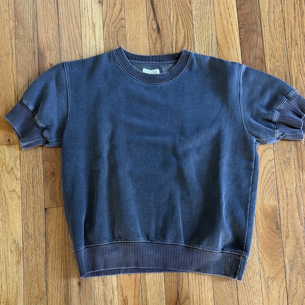 Casual Weathered Brown Short Sleeve Sweatshirt cropped sz M